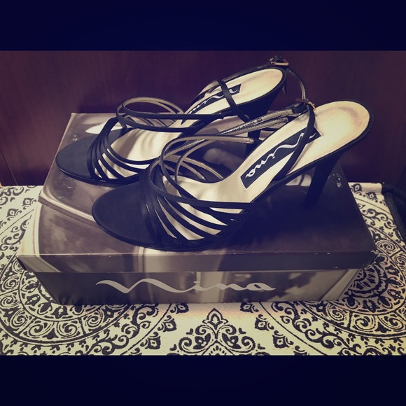 Nina Shoes - Sexy black strappy heels.